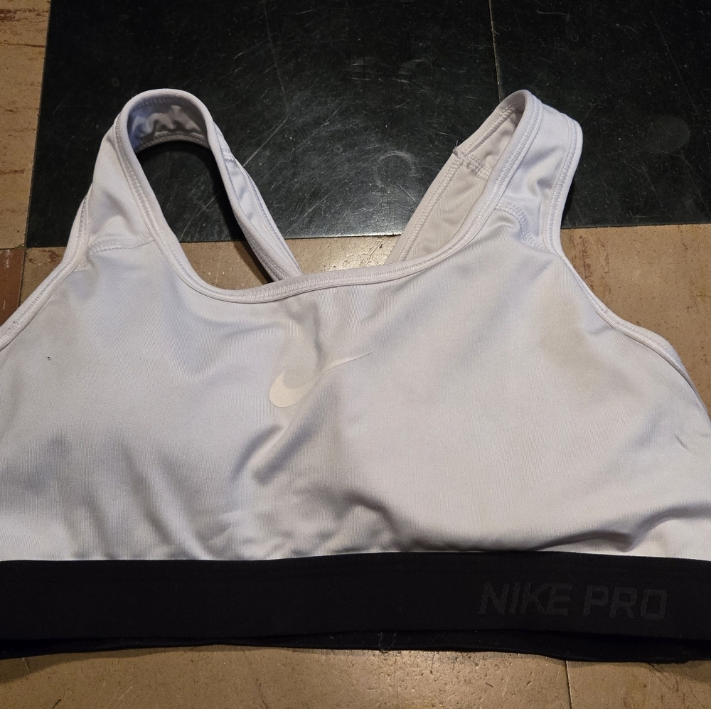 Nike White and Black Sports Bra with Racerback Design Misses Small VGUC